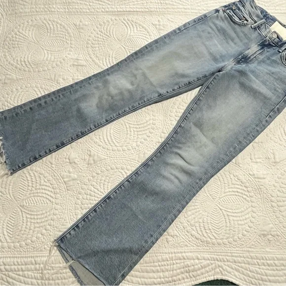 MOTHER Insider Crop Step Fray Denim Jeans High Rise Waist Raw Hem Light Wash 24